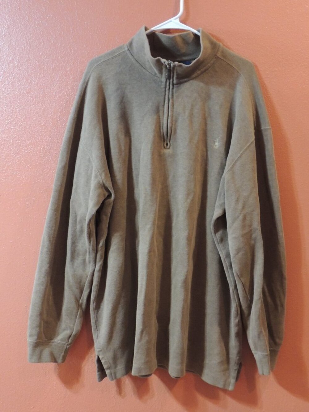Polo Ralph Lauren Shirt Men X Large Tall Brown Zip Front Small Pony Shirt